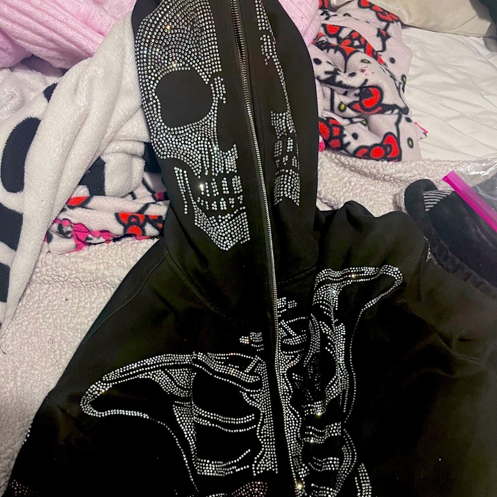 DNA skeleton rhinestone zip up men’s